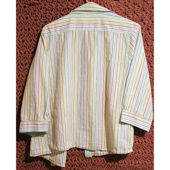 CJ Banks Womens Button Up Striped Blouse Top 1X Multicolor 3/4 Sleeve - Picture 2 of 7